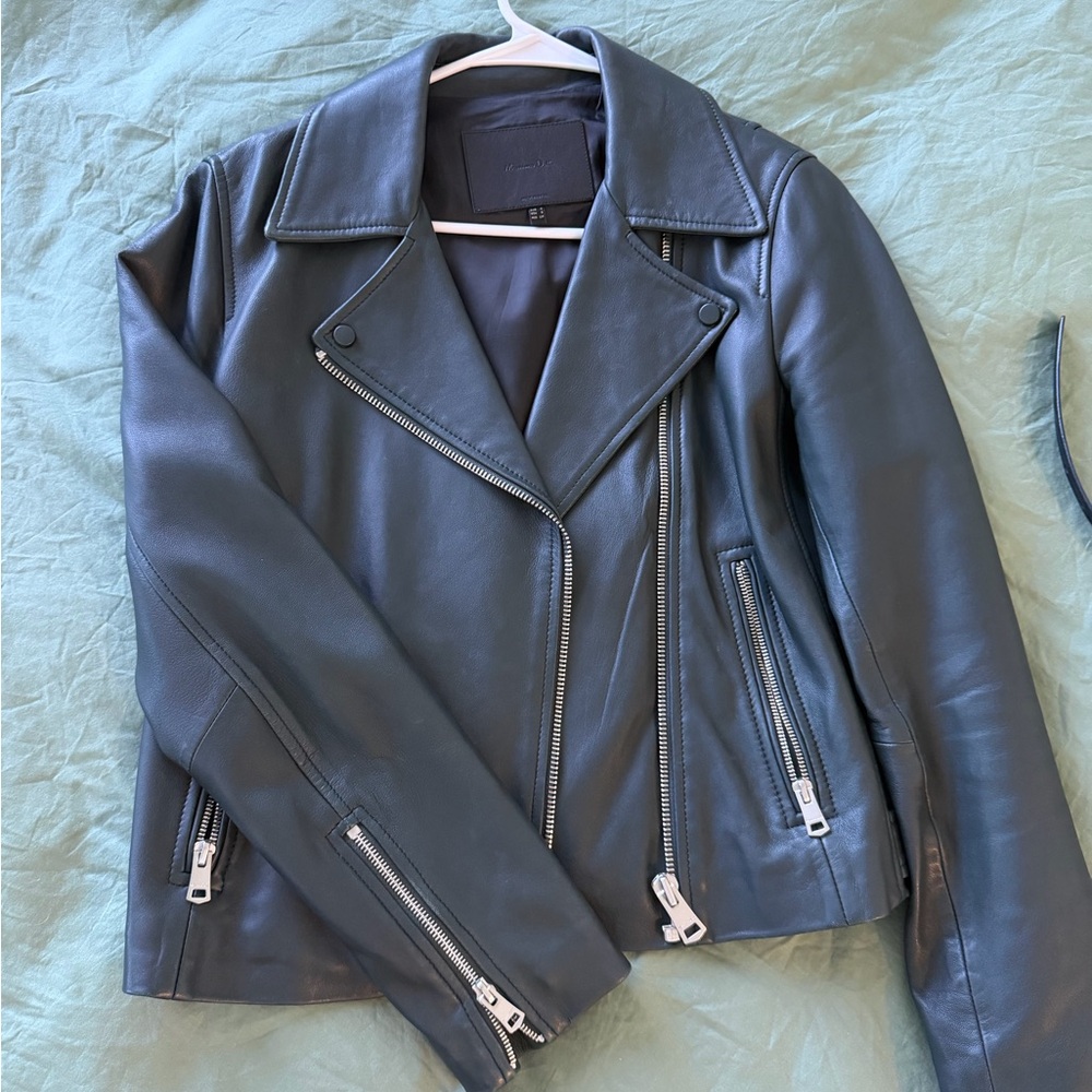 Massimo Dutti Dark Leather Jacket